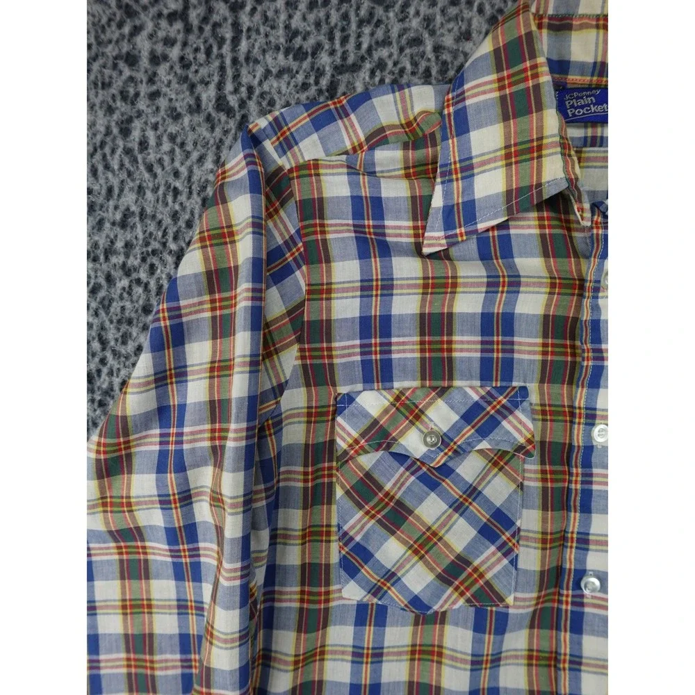 Vintage JCPenney Plain Pockets Button Down Mens Medium‎ Multi Plaid 70s 80s
